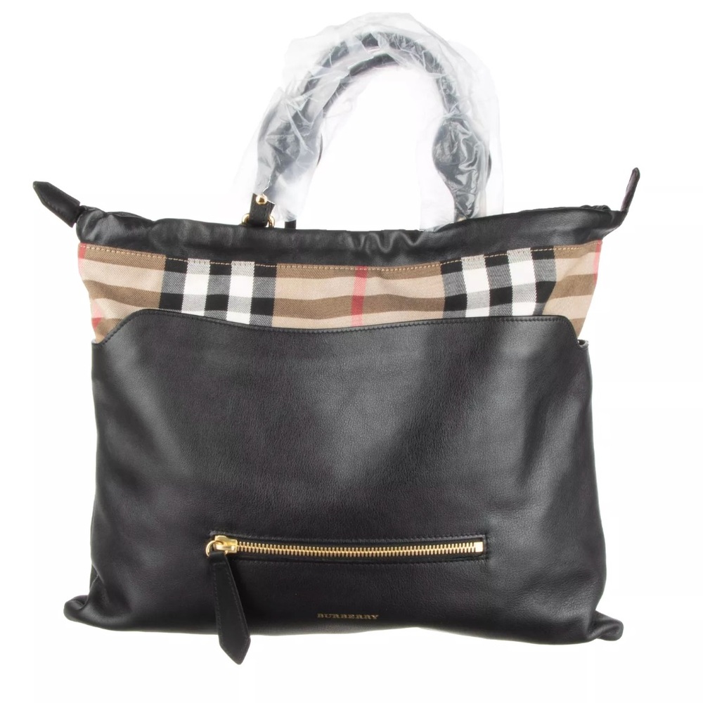 BURBERRY Black Calfskin House Check Big Crush Bag
